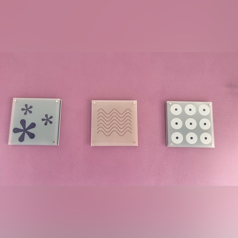 Set of 3 Modern Wall Art Panels, frosted glass, 12” square 
From IKEA